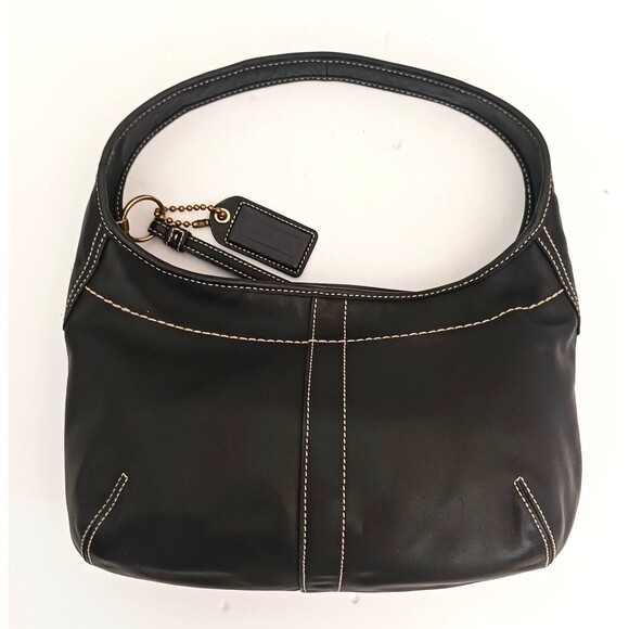 Coach Y2K Blk Leather Hobo Sufflette 10739 White Contrast Stitching - Picture 11 of 11